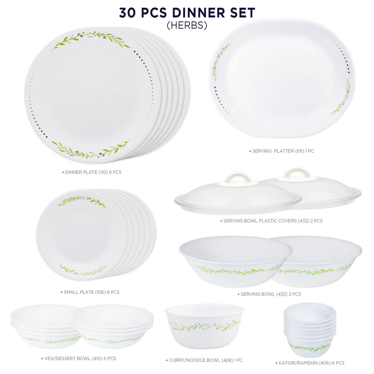 Set Corelle Serving Pieces Corelle Livingware Series Herbs 30 Pcs