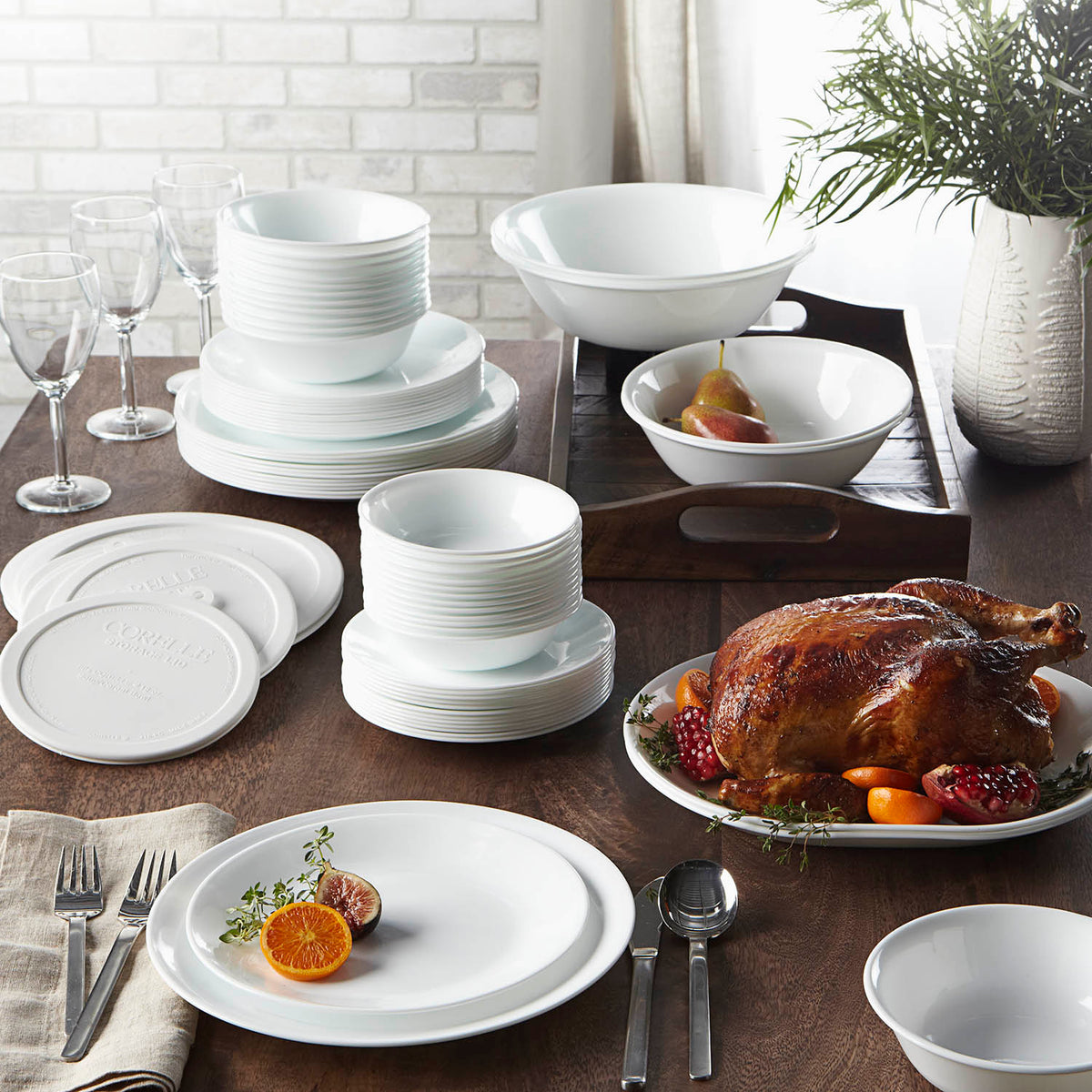 Corelle Livingware Winter Frost White 57 Pcs Family Dinner Set