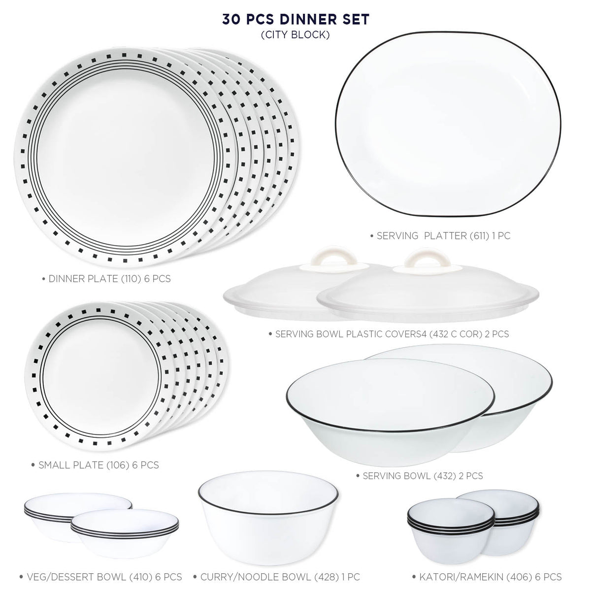 Corelle Livingware Series City Block 30 Pcs Dinner Set