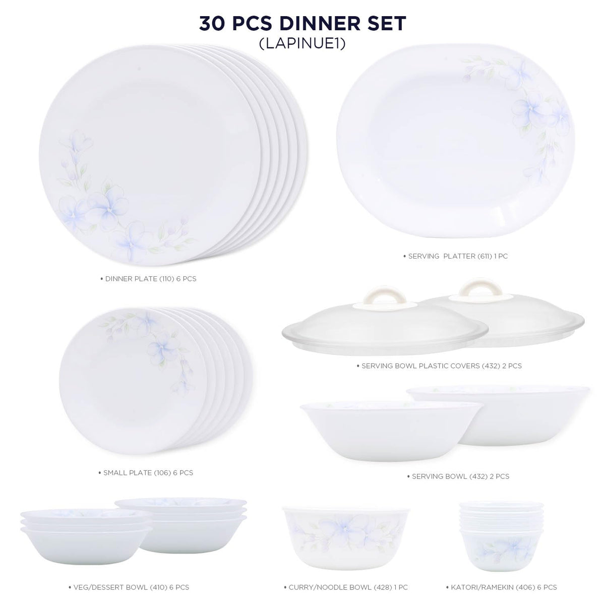 Corelle Lapinue1 30 Pcs Dinner Set For Family of 6| Break