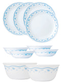 Corelle Livingware Morning Blue Basic / Mini / Starter Set (Pack of 10) 4 26cm Dinner Plates, 4 296ml Dessert Bowls, 2 828ml Curry Bowls