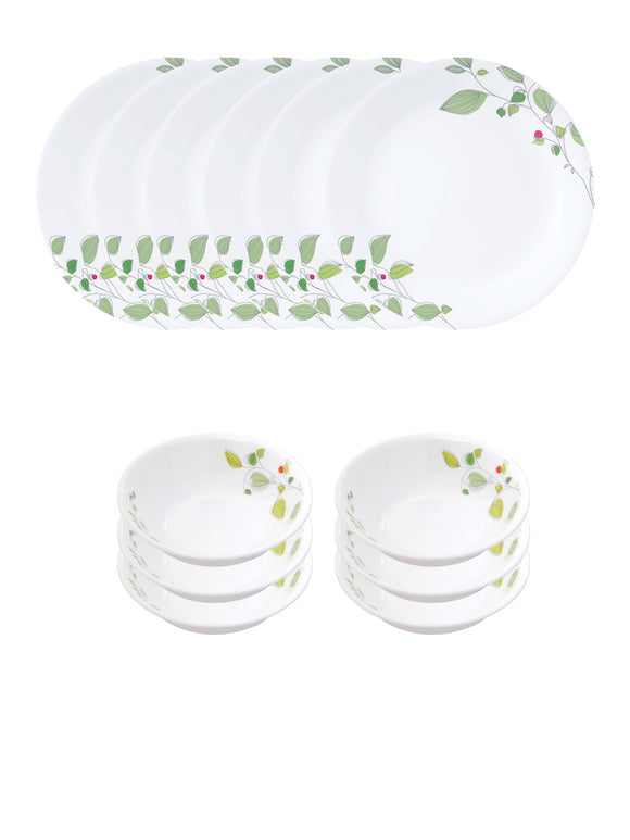 Corelle  Asia Collection Green Breeze Breakfast Set (Pack of 12) 6 26cm Dinner Plates, 6 296ml Dessert Bowl