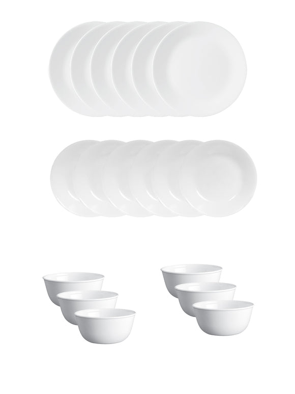 Corelle Livingware Winter Frost White Utility Set (Pack of 12) 4 26cm Dinner Plate, 4 17cm Small Plate & 4 177 ml Katori