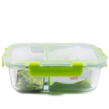 Snapware Leak-Proof Eco Clean, 2 Compartment, Glass Storage Container with Air-Tight Lid, Microwave and Oven Safe, Rectangle, 1050ML, Green