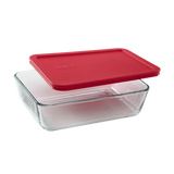 Pyrex-Plus 6Cup/1.42L Rectangular Glass Container with Red Plastic Lid