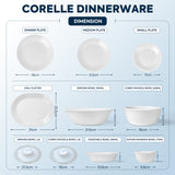 CORELLE MODENA 18 PCS Dinner Set| For Family of 6| Plates & Bowls for Dining| Including 6 Dinner Plate, 6 Small Plate & 6 Vegetable  Bowl| Vitrelle Triple Layer Glass| Lightweight |1-year warranty on chips, breaks & scratches