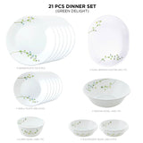 Corelle 21 Pcs Dinner Set Green Delight Microwave & Dishwasher Safe