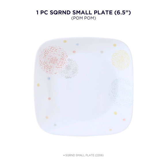 Corelle Asia Pom Pom Square Round Small Plates - Pack of 6