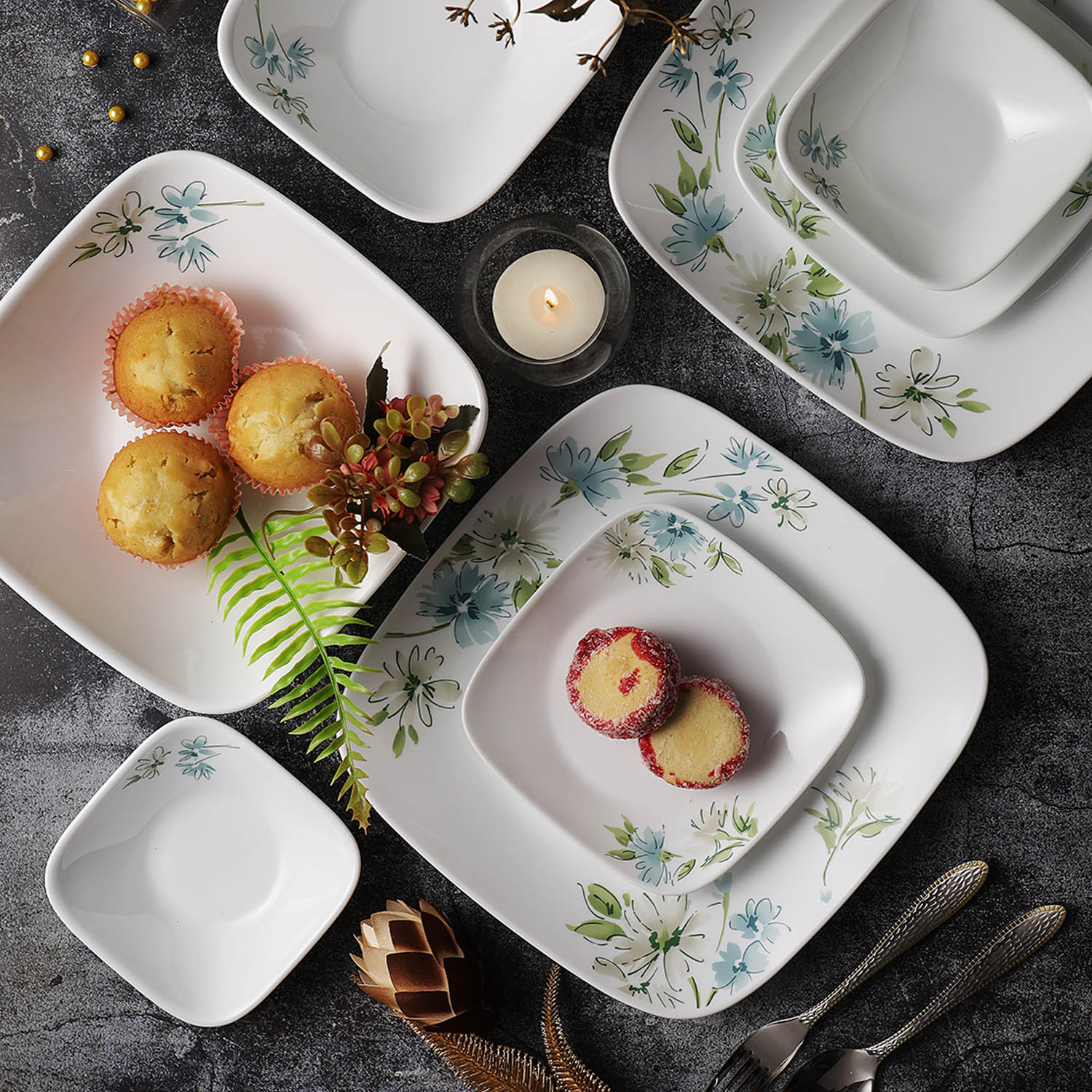 Corelle Asia Square Round Collection Fairy Flora Square Round Dinner Plate