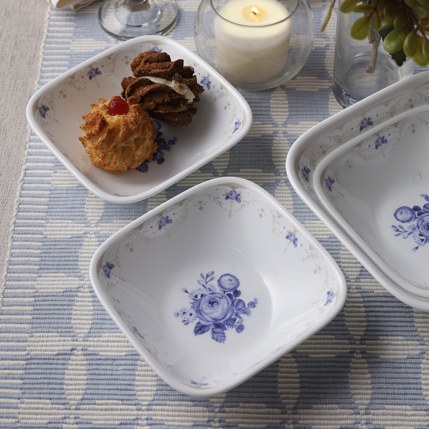 Buy Corelle Square Round Gold Collection Blooming Blue Square