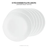 Corelle Winter Frost White Lightweight & Durable Vitrelle Glass Round Shaped 26 cm Dinner Plate - Pack of 6