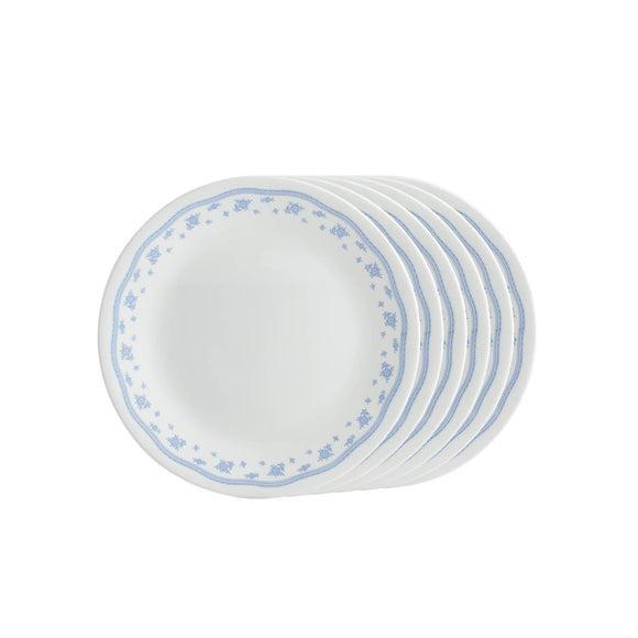 Corelle Livingware Morning Blue Glass Dinner Plate, 26 cm, 6 Pieces, White