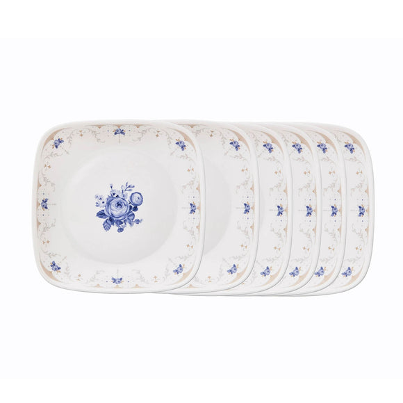 Corelle Square Round Gold Collection Blooming Blue 17 cm Square Round Small Plate  Pack Of 6