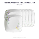 Corelle Asia Square Round Collection Blooms 17 cm Square Round Small Plate  Pack Of 6