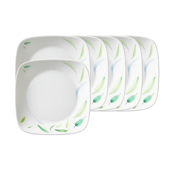 Corelle Asia Square Round Collection Dancing Leaves 17 cm Square Round Small Plate  Pack Of 6