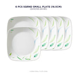 Corelle Asia Square Round Collection Dancing Leaves 17 cm Square Round Small Plate  Pack Of 6