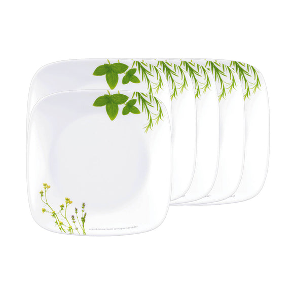 Corelle Asia Square Round Collection European Herbs 17 cm Square Round Small Plate  Pack Of 6