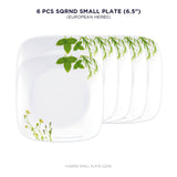 Corelle Asia Square Round Collection European Herbs 17 cm Square Round Small Plate  Pack Of 6