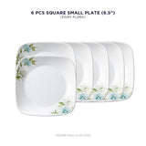 Corelle Asia Square Round Collection Fairy Flora 17 cm Square Round Small Plate  Pack Of 6