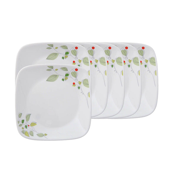 Corelle Asia Square Round Collection Green Breeze 17 cm Square Round Small Plate  Pack Of 6