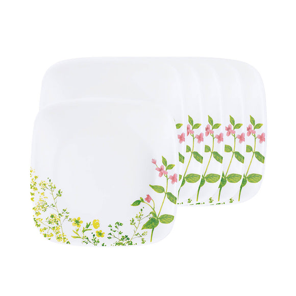 Corelle Asia Square Round Collection Provence Garden 17 cm Square Round Small Plate  Pack Of 6