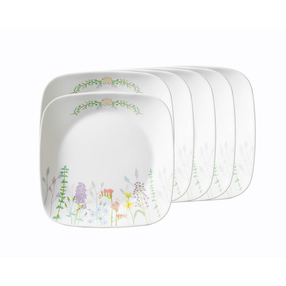 Corelle Asia Square Round Collection Blooms 22.9 cm Square Round Medium Plate Pack Of 6