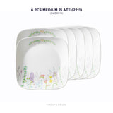 Corelle Asia Square Round Collection Blooms 22.9 cm Square Round Medium Plate Pack Of 6