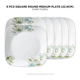 Corelle Asia Square Round Collection Fairy Flora 22.9 cm Square Round Medium Plate Pack Of 6
