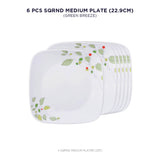 Corelle Asia Square Round Green Breeze 6 Pcs Medium Plate