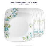 Corelle Asia Square Round Collection Fairy Flora 26.7 cm Square Round Dinner Plate  Pack Of 6
