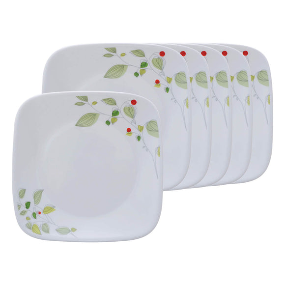 Corelle Asia Square Round Collection Green Breeze 26.7 cm Square Round Dinner Plate  Pack Of 6
