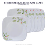 Corelle Asia Square Round Collection Green Breeze 26.7 cm Square Round Dinner Plate  Pack Of 6