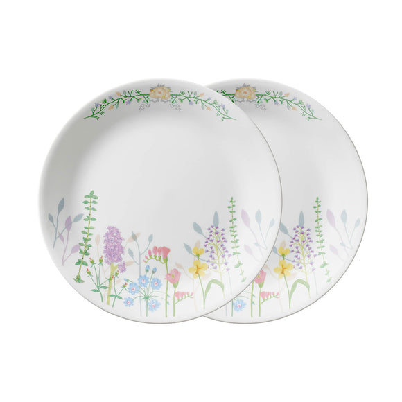 Corelle Asia Collection Blooms 26 cm Dinner Plate, Lightweight & Durable, Made of Vitrelle Glass, Microwave & Dishwasher Safe, Elegant Crockery for Dining & Gifting - Set of 2