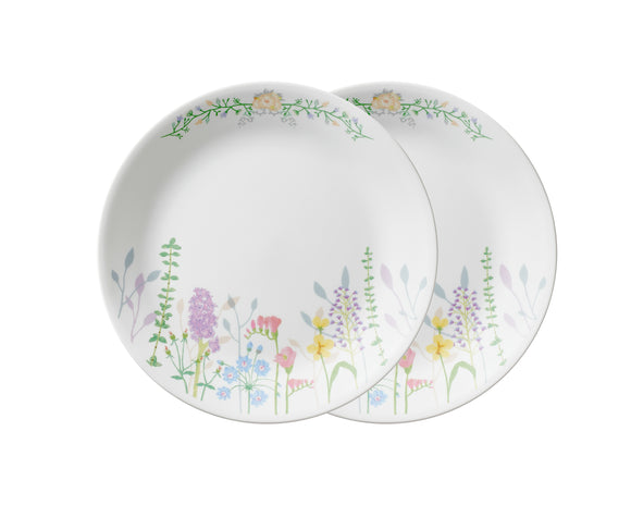 Corelle Asia Collection Blooms 26 cm Dinner Plate, Lightweight & Durable, Made of Vitrelle Glass, Microwave & Dishwasher Safe, Elegant Crockery for Dining & Gifting - Set of 2