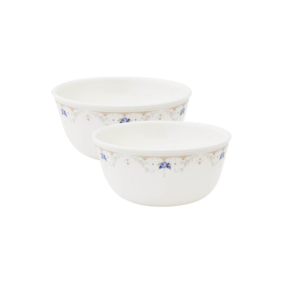 CORELLE Glass Cereal Bowl Asia Collection Gold Series Blooming blue 828ml Curry Bowl/Noodle Bowl Pack of 2 (Pack of 2, White)