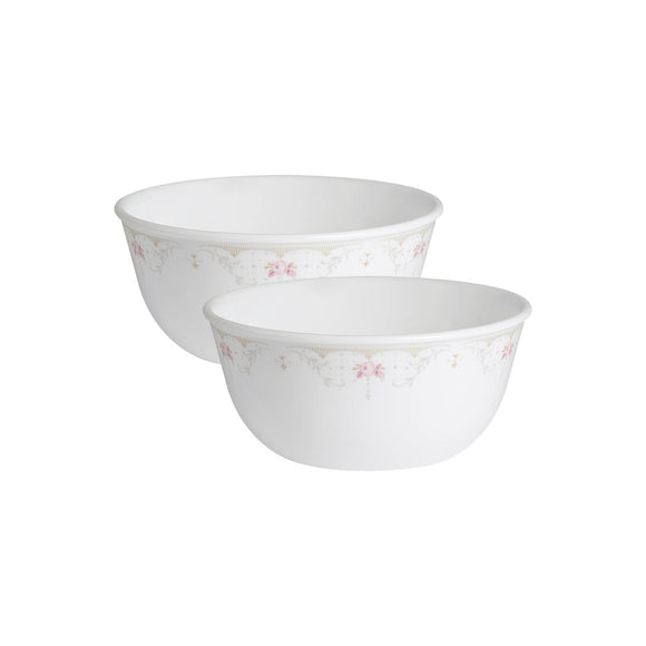 CORELLE Glass Cereal Bowl Asia Collection Gold Series Blooming pink 828ml Curry Bowl/Noodle Bowl Pack of 3 (Pack of 3, White)