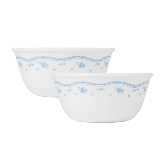 CORELLE Glass Cereal Bowl Livingware Morning Blue 828 ml Curry Bowl/Noodle Bowl Pack of 2 (Pack of 2, White)