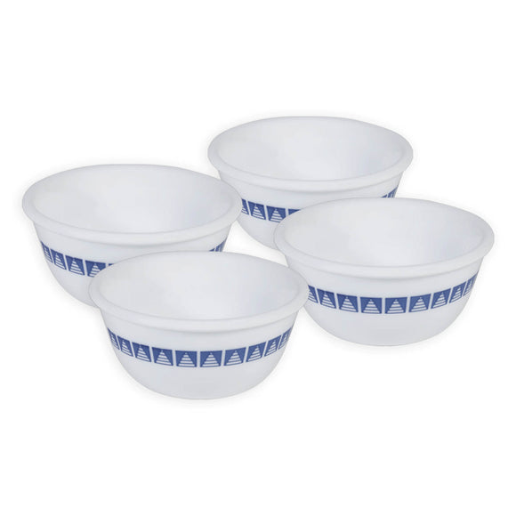 CORELLE Glass Vegetable Bowl Livingware Wheeler Diamond 177 ml Katori Pack of 4 (Pack of 4, White)