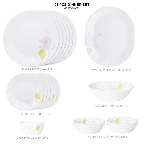 Corelle 21 Pcs Dinner Set Elegance Microwave & Dishwasher Safe