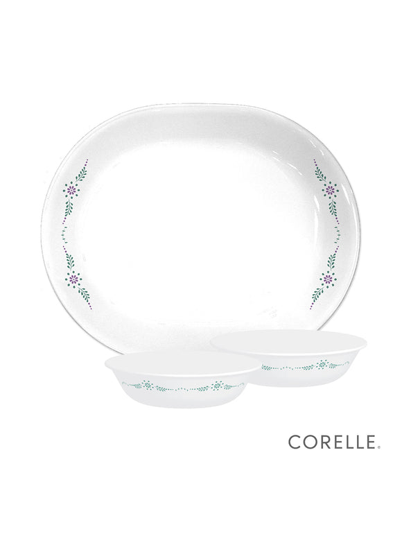 Corelle Livingware English Garden Oval Serving Platter (1Pc) & 177ml Katori (2Pcs) Pack of 3