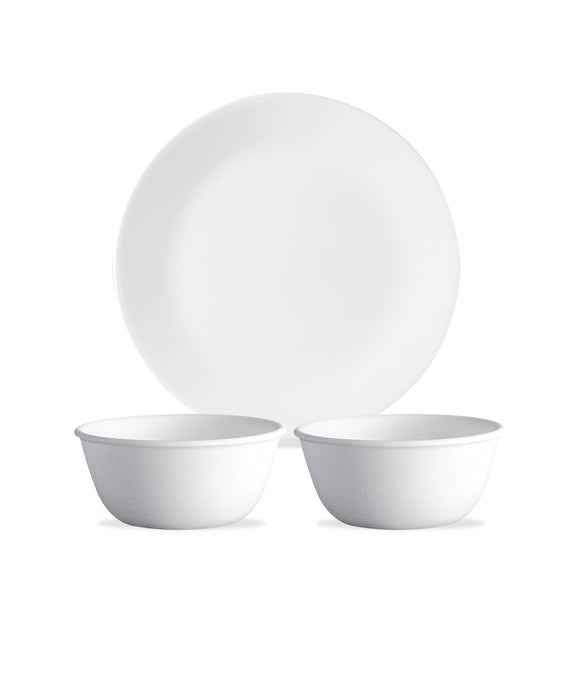 Corelle Livingware Winter Frost White 26cm Dinner Plate (1Pc) & 177ml Katori (2Pcs) Pack of 3