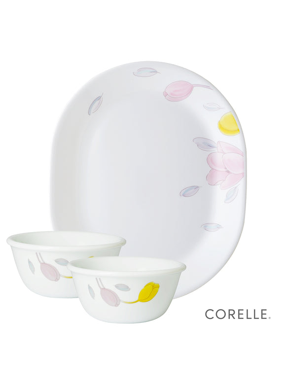 Corelle Livingware Plus Elegance Oval Serving Platter (1Pc) & 177ml Katori (2Pcs) Pack of 3