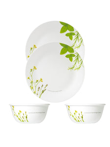 Corelle Asia Collection European Herbs 26cm Dinner Plate (2Pcs) & 177ml Katori (2Pcs) Pack of 4