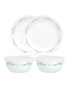 Corelle Livingware English Garden 26cm Dinner Plate (2Pcs) & 177ml Katori (2Pcs) Pack of 4