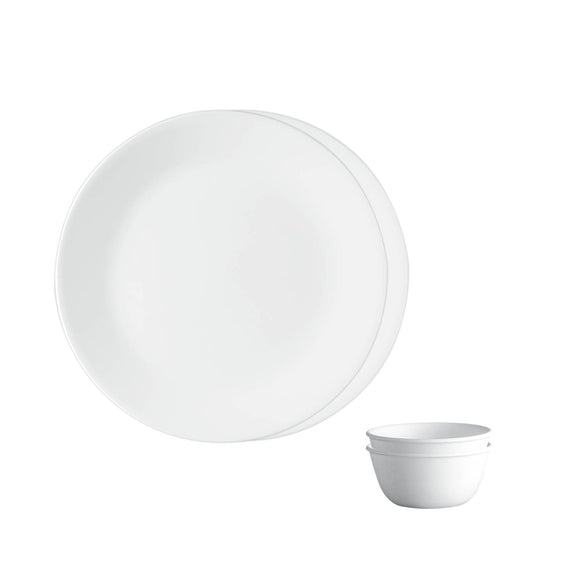 Corelle Livingware Winter Frost White 26cm Dinner Plate (2Pcs) & 177ml Katori (2Pcs) Pack of 4