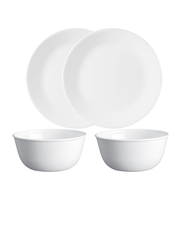 Corelle Livingware Winter Frost White 26cm Dinner Plate (2Pcs) & 177ml Katori (2Pcs) Pack of 4