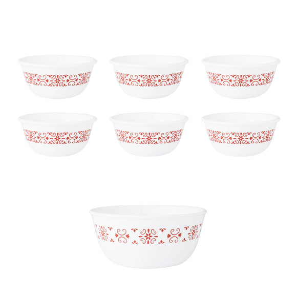Corelle Livingware Red Trellis 6 177ml Katori & 1 828ml Curry Bowl (Pack of 7)