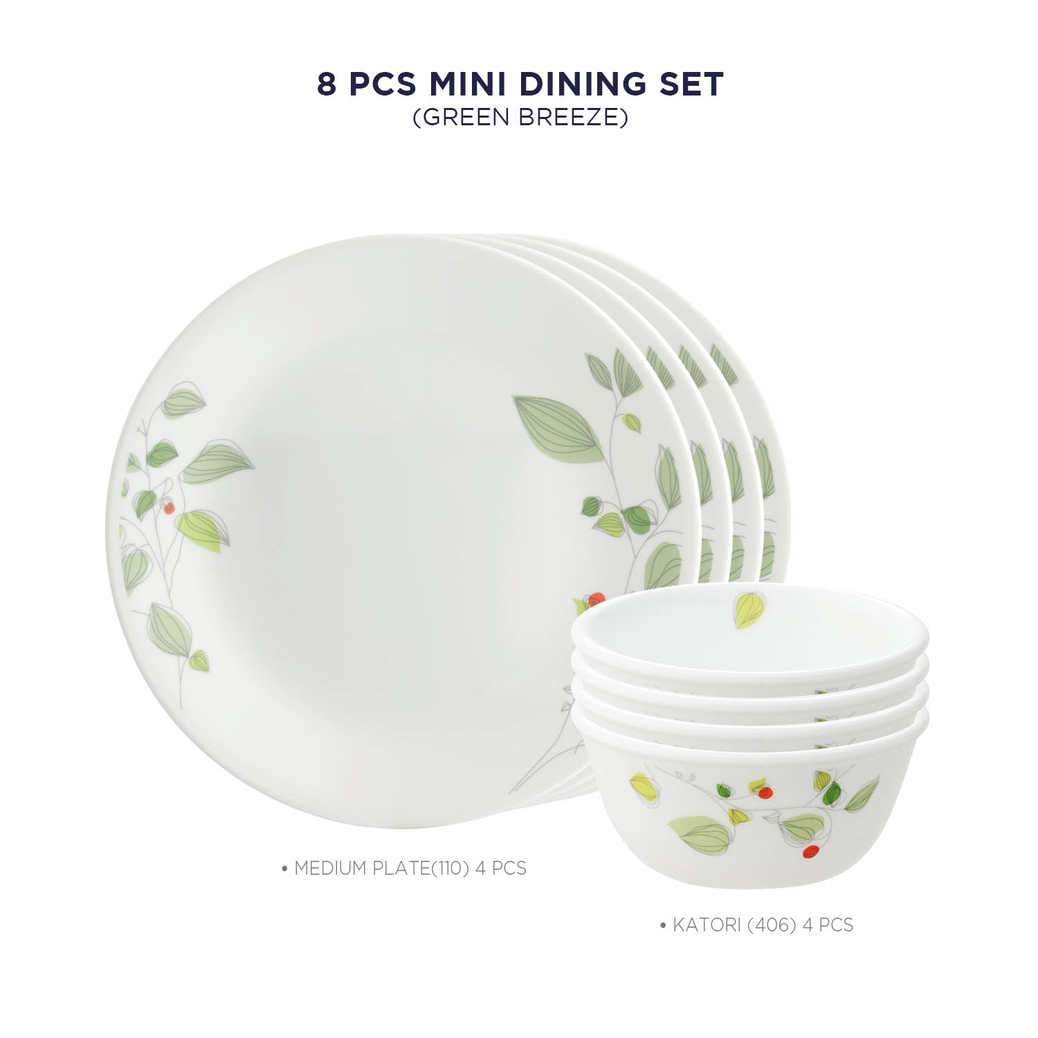 Corelle Asia Collection Green Breeze 4 26cm Dinner Plate & 4 177ml