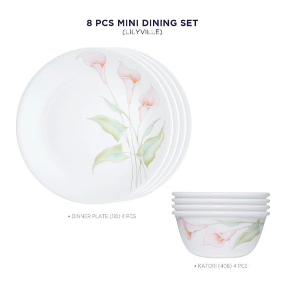 Corelle  Asia Collection Lilyville 4 26cm Dinner Plate & 4 177ml Katori (Pack of 8)