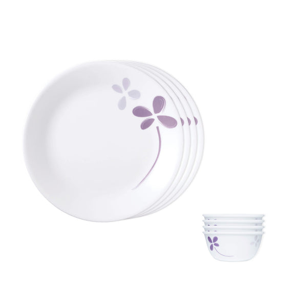 Corelle  Asia Collection Warm Pansies 4 26cm Dinner Plate & 4 177ml Katori (Pack of 8)